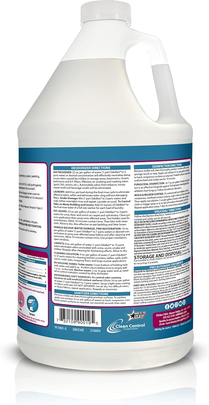 OdoBan Disinfectant Concentrate and Odor Eliminator, Made in the USA, Cotton Breeze Scent, 2 Gallons