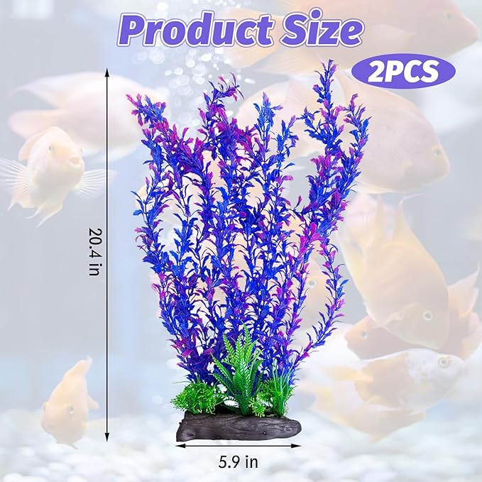 Hamiledyi Aquarium Plastic Plants Aquarium Decor Artificial Fish Tank Plants,Tall Fish Tank Decorations, Extra Large Aquarium Plant 20.4-inch Tall,2PCS