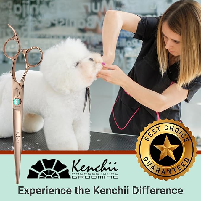 Kenchii Rose Dog Grooming Scissors, 8 Inch Straight Shears, Dog Scissors for Grooming, Ergonomic Design for Comfort and Precision, Heavy Duty, Durable and Sharp