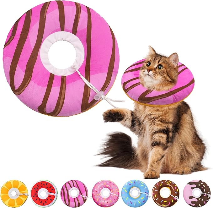Cat Cone Collar Soft, Adjustable Cat Recovery Collars to Stop Licking, Cute Donut E Collar After Surgery, Anti-Lick Wound Healing Elizabethan Collar for Kittens (Pink, Large)