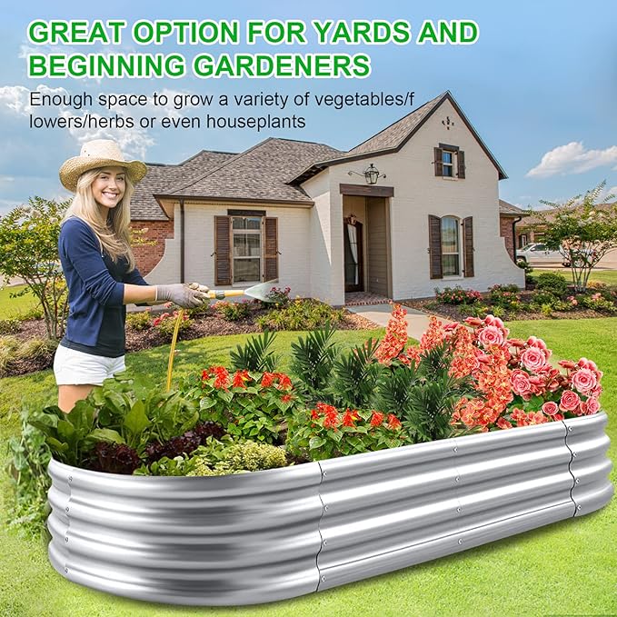 2Pack Raised Garden Bed 6×3×1FT,Galvanized Planter Box Oval Large Matel Steel Backyard Beds Outdoor for Vegetables,Flowers,Herbs,Plant