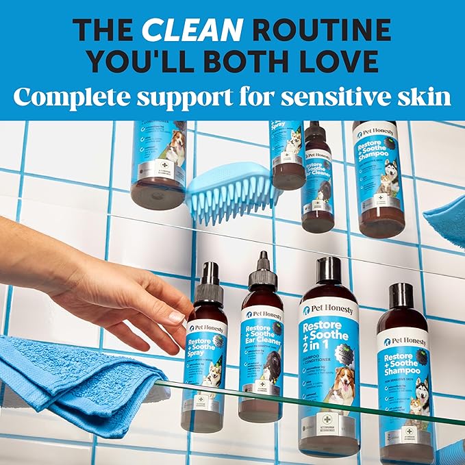 Restore + Soothe 2 in 1 Shampoo + Conditioner for Sensitive Skin for Dogs & Cats - Dog Skin and Coat Supplement - Soothes Itching, Irritation and Hot Spots (Coconut) - 16oz