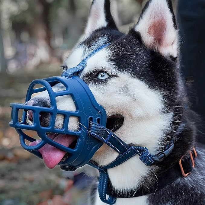 BARKLESS Dog Muzzle, Soft Basket Silicone Muzzle for Dogs to Prevent Biting and Chewing, Breathable Cage Mouth Cover for Training, Allows Drinking and Panting, Used with Collar