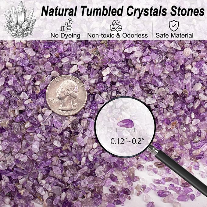 0.5 Lb/230g Amethyst Crystal Chips Bulk Tumbled Crushed Stones 3-5mm, Natural Crushed Crystal Quartz Healing Stones Rocks for Vases Filler, Aquarium Gravel Rocks, Succulent Plants Decor