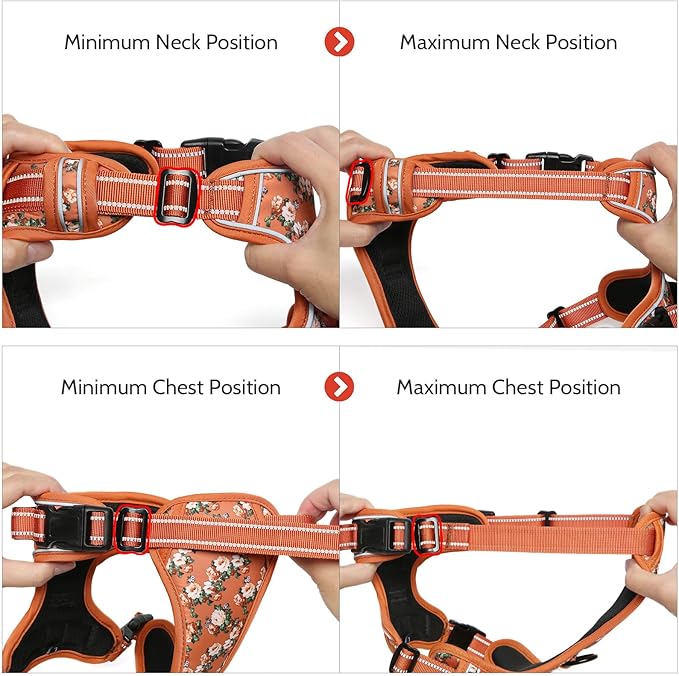Timos Dog Harness for Medium Dogs, No Pull Service Vest with Reflective Strips and Control Handle,No Choke Dog Harness with 2 Metal Rings for Easy Walking,Outdoor Training,Flower Orange, M