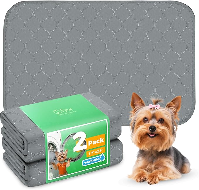 FXW Washable Pee Pads for Dogs, Puppy Pads with Super Absorbent, Specifically Designed for 24inch Cages, 23" × 17" Rectangle, Gray, 2 Packs