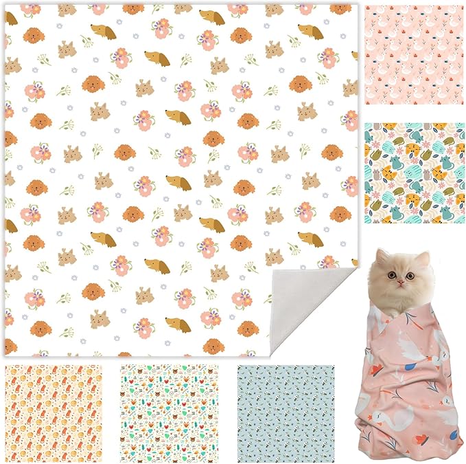21.7" Cat Grooming Cloth Wrap, Cat Wrap for Cutting Nails, Self-Adherent Fabric Wrap for Cats, Cat Burrito Wrap Anti-Scratch, Anti-Escape, Multifunctional Swaddle Wrap Pet Tool (Floral, Large)