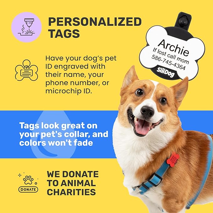 SiliDog AirTag Holder Silent Dog ID Tag – Personalized Engraved Silicone Pet Tag – Durable, Glow-in-The-Dark – Pink Bone