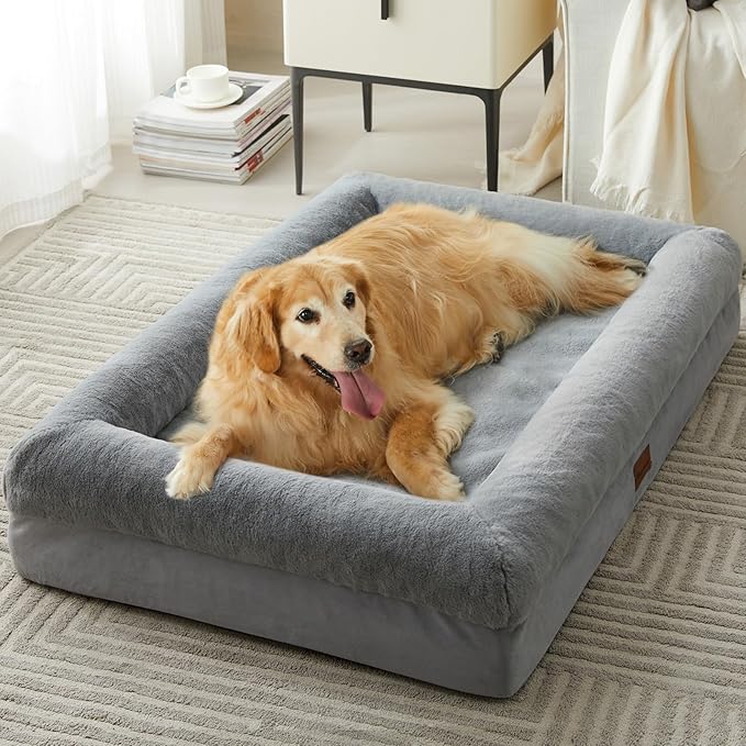 BFPETHOME XL Extra Orthopedic Dog Bed for Large Dogs – Washable Couch-Style Pet Bed with Supportive Bolster Sides, Removable Waterproof Cover, Non-Slip Bottom, Comfortable Dog Bed for Better Sleeping