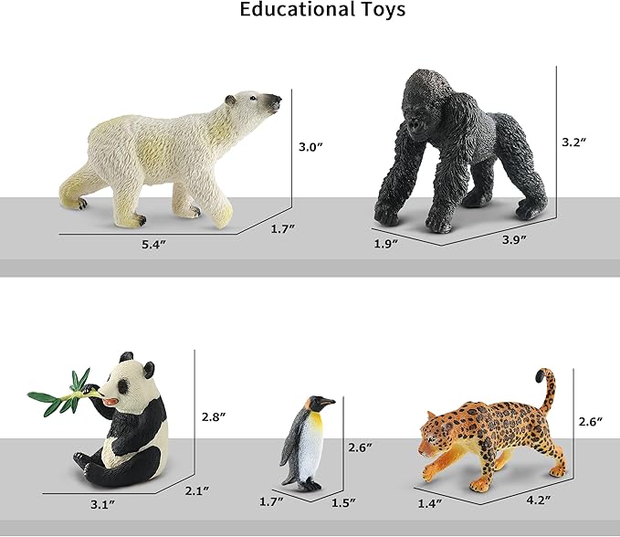 9 PCS Zoo Animal Toys for Kids 3-5 Realistic Plastic Wild Animal Figurine Toys Educational Learning Toy for Kids Boys Girls Toddlers