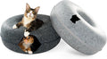 Cattasaurus Peekaboo Cat Cave, Extra Spacious for Multiple & Large Cats 12+ lbs, Scratch Detachable Beds for Indoor Cats, Washable Tunnel Bed, Comfy Cat Donut Tunnel (Light Gray+Dark Gray, Jumbo)