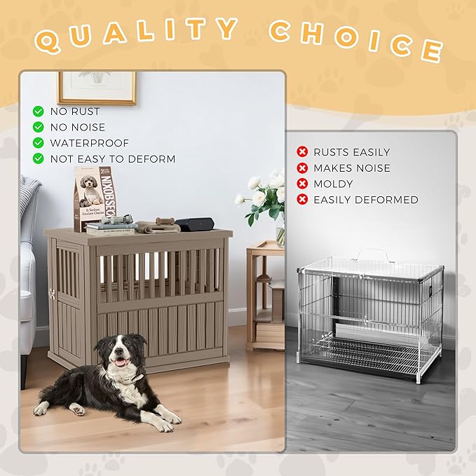 Dog House - Resin Outdoor Dog Kennel with Ventilated Design, Waterproof Dog Bed Shelter for Backyard, Garden & Patio