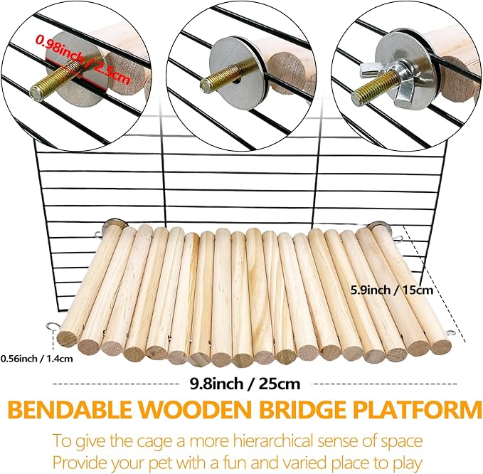 2Pcs Chinchilla Wood Ledge Hamster Wooden Flexible Platform Perch Climbing Toys Cage Accessories for Rat Mouse Sugar Glider Small Animal