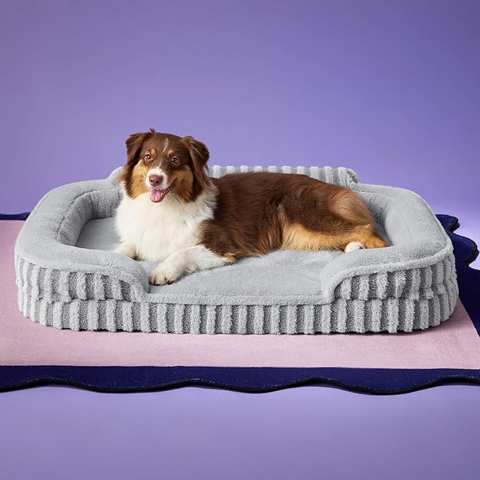 LE SURE Cute Dog Beds Large Sized Dog, Orthopedic Waterproof Large Pet Bed with Sides, Non-Slip Bottom and Egg-Crate Foam Pet Couch Sofa with Washable Removable Cover, Grey