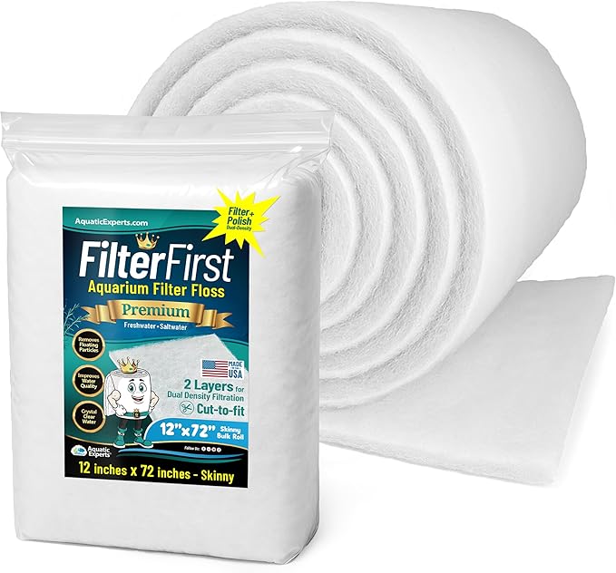 Aquatic Experts Aquarium Filter Floss for Fish Tank Filters - FilterFirst Aquarium Filter Pad - Media Roll for Crystal Clear Water, 12" x 72" by ¾ to ½ Thick