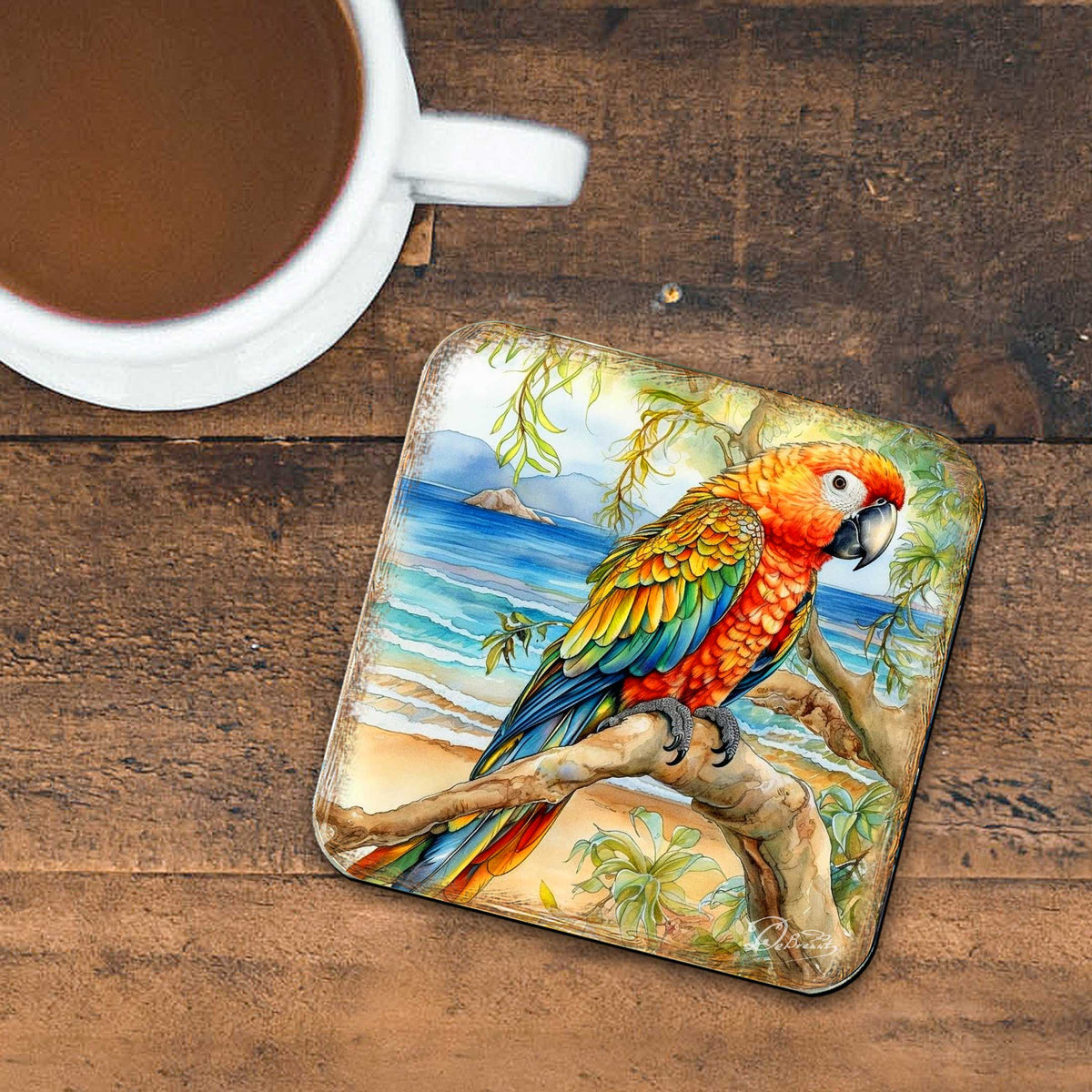 Parrots Wooden Cork Coasters Gift Set of 4 by G. Debrekht - Coastal Holiday Decor  - 8199451C-S4