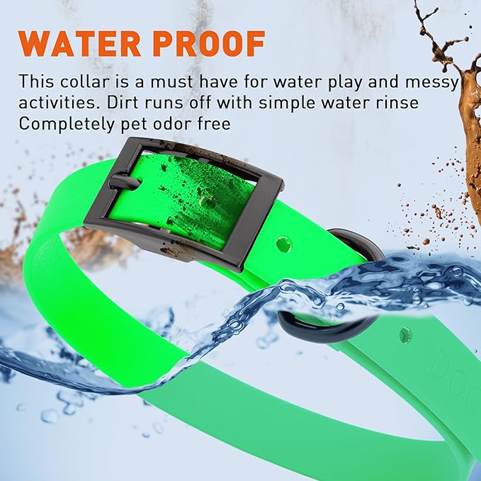 Dogline Biothane Waterproof Dog Collar Strong Coated Nylon Webbing with Black Hardware Odor- Proof for Easy Care Easy to Clean High Performance Fits Small Medium or Large Dogs, Tropical Green