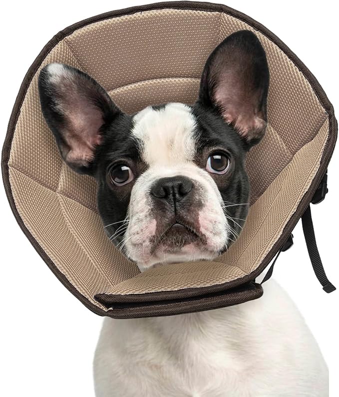 Dog Cone Collar M, Soft Cones for Large Medium Small Dogs,Adjustable Dog Cone Alternative to Stop Licking, Comfy Elizabethan Collar for After Surgery Wound Healing & Hot Spots Brown