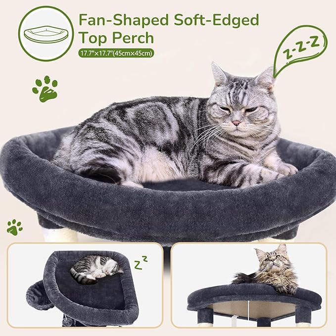 Globlazer Corner Cat Tree Tower for Indoor Cats, 51in Multi-Level Cat Condo Tower with Large Hammock, 7 Sisal Scratching Posts, Oversized Top Perch, Spacious Cat Cave, Hanging Basket, C51, Dark Grey