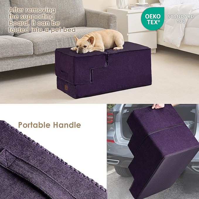 EHEYCIGA Dog Stairs for High Bed 22.5" H, 5-Step Dog Steps for Bed, Pet Steps for Small Dogs and Cats, Non-Slip Balanced Pet Ramp Indoor, Purple