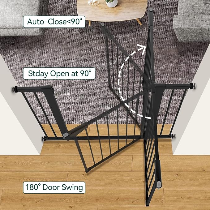 BABELIO 36" Tall Baby Gate, 26-40" Wide Auto Close Pet Gate, Pressure Mounted Metal Dog Gate, Easy-Install No Drilling, No Tools Required, with Wall Protectors and Extension Kits, Black