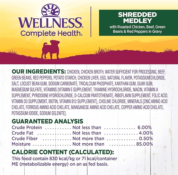 Wellness Petite Entrées Shredded Medley with Roasted Chicken, Beef, Green Beans & Red Peppers, 3-Ounce Cup (Pack of 12)