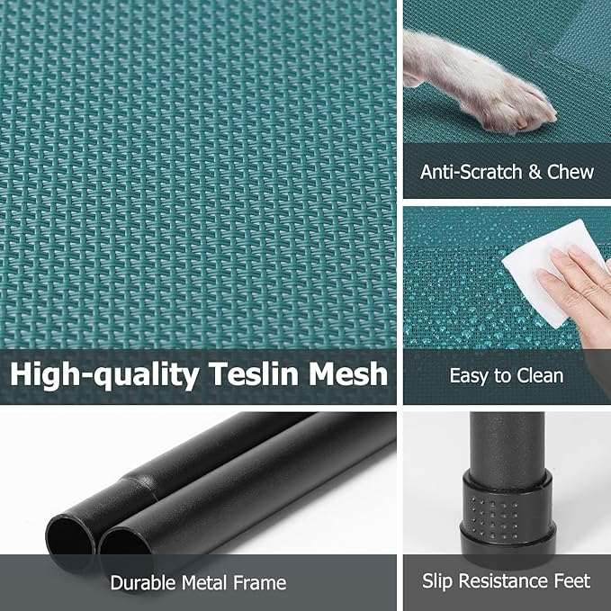 Elevated Dog Bed for Outdoor, Extra Large Raised Dog Cot with Washable Mesh, Cooling Pet Cot Chew Proof for Outside Camping, 47 inch Green