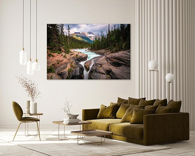 Nature Wall Art Prints - Ocean Forest Mountain Lake Canvas Landscapes - Small to Extra Large Living Room Bedroom Kitchen Bathroom Décor (Mountain River Waterfall, 35L" x 53W")