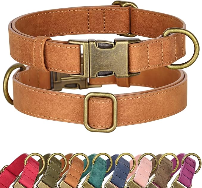 Didog Soft PU Leather Dog Collar, Stylish Quick Released Dog Collars for Medium Dogs, Easy Clean Adjustable Pet Collar for Daily Walking, Light Brown, M Fit 13-21" Neck