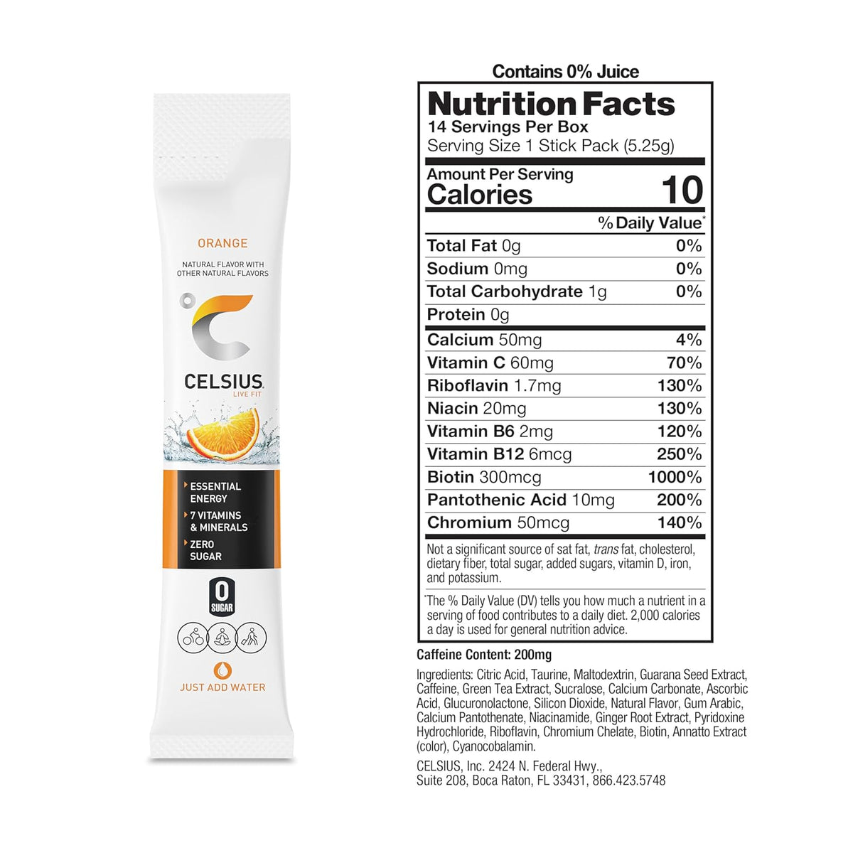 CELSIUS® On-The-Go Powder Sticks Dragonfruit Lime, Essential Energy 2.8 Oz