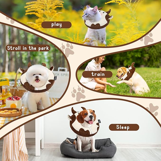 Adjustable Cat Collar Soft to Stop Licking After Surgery for Kitten, Alternative to Cone of Shame, Donut Cone for Cats, Pet Elizabethan Collar (Cow, Medium)