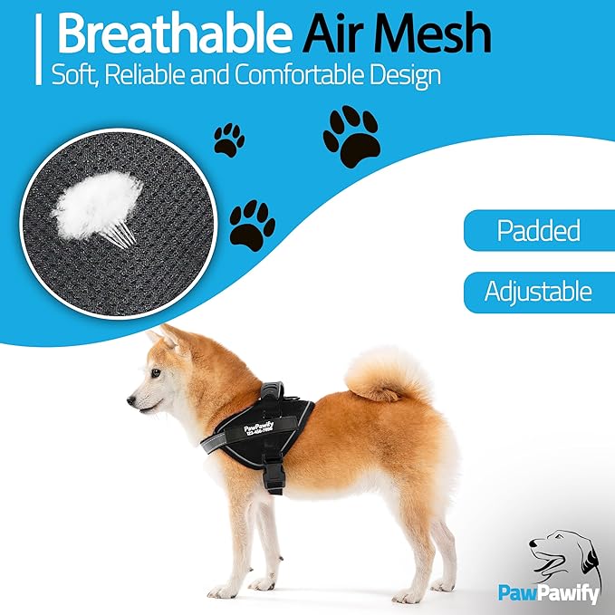 PawPawify Custom No Pull Dog Harness with Name and Phone Number, Heavy Duty Personalized Pet Vest to Prevent Tugging, Pulling, or Choking, Training and Walking (New Black, L (40-60 LBS))