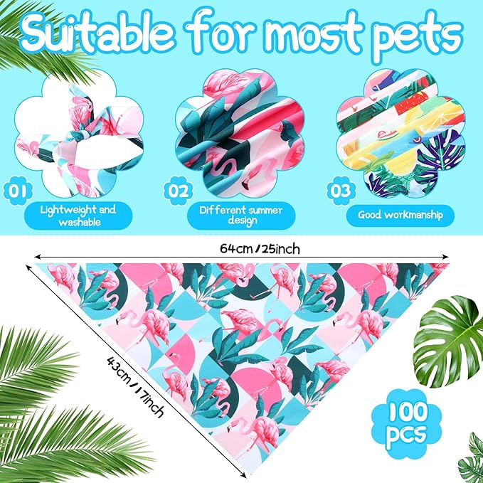 Chunful 100 Pieces Dog Bandanas Bulk Summer Pet Bandanas Pack Triangle Scarf Bib Kerchief Set for Small Large Dog Costume Accessories Decoration(25.6 x 17.7 x 17.7,Fruit)