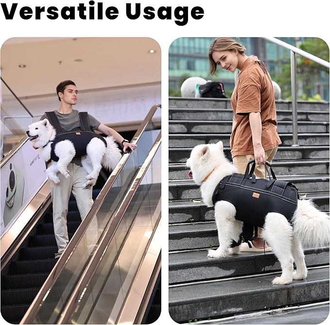 Dog Lift Harness Backpack Carrier for Large Dogs, Full Body Sling with Handle, Dog Harness for Joint Injuries, Arthritis, Ideal for Stairs, Elderly Dogs (Black X-Large 29-50 LBS)