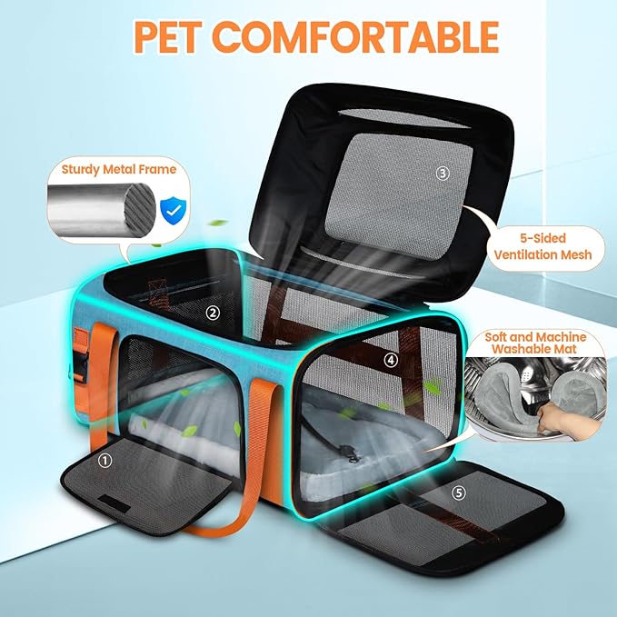 Petskd Top-Expandable Pet Carrier 19x13x9 Inches Southwest Allegiant Airlines Approved, Soft-Sided Carrier for Small Dog Under 12 lbs and Large Cat Under 15 lbs(Blue)