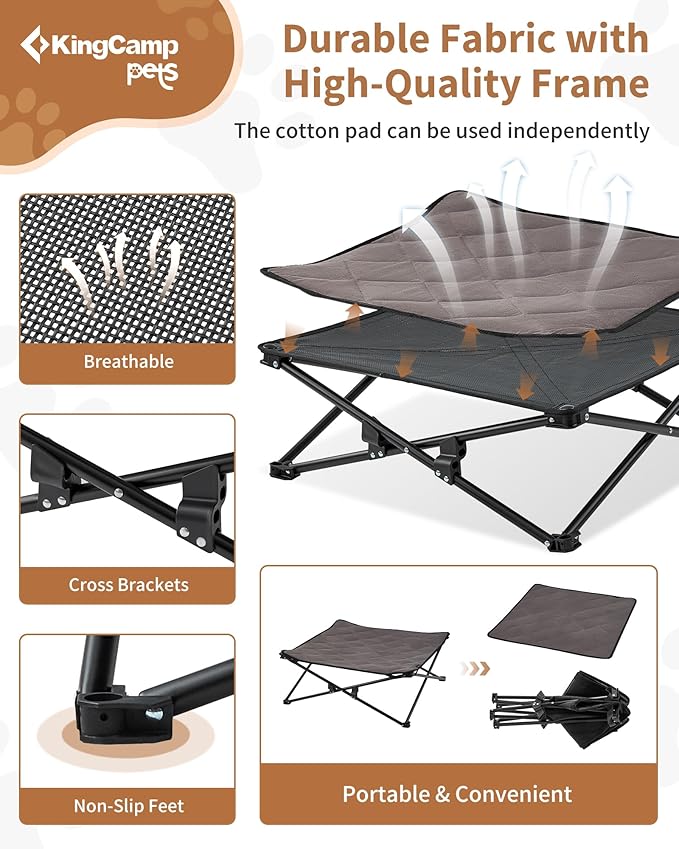 KingCamp Elevated Dog Bed for Medium Dogs, Outdoor Raised Cooling Pet Cot Bed with Washable Breathable Mesh & No-Slip Feet Perfect for Camping, Backyard, Indoor Use (Medium, Black)