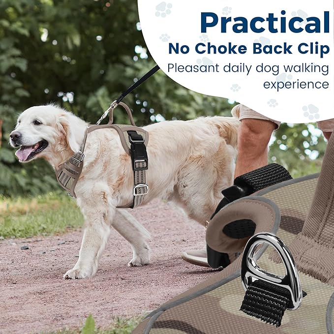 Funfox Dog Harness No Pull, Adjustable Pet Vest Harness, Super Soft Material with Vertical Handle Easy Control, Reflective Night Walking, 2 Leash Clips for XLarge Dogs, Camo Brown, XL