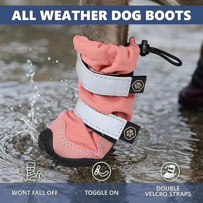 Spark Paws Dog Shoes, Waterproof Dog Boots for Medium to Large Dogs, Non Slip, Breathable Dog Booties and Paw Protectors - 4PCS Doggie Hiking Boots with Reflective Straps - Pink - Size 7