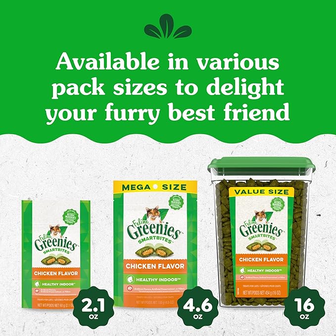 Greenies Feline Smartbites Healthy Indoor Cat Treats, Chicken Flavor, 2.1 oz. Pack