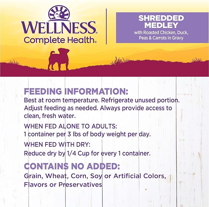 Wellness Petite Entrées Shredded Medley with Roasted Chicken, Duck, Peas & Carrots, 3-Ounce Cup (Pack of 12)