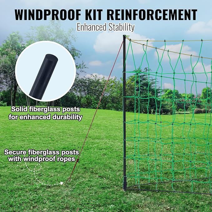 VEVOR Electric Fence Netting, 42"H x 164'L, PE Net Fencing with Posts and Double-Spiked Stakes, Utility Portable Mesh for Goats, Sheep, Lambs, Deer, Hogs, Dogs, for Farms, Backyards and Ranches