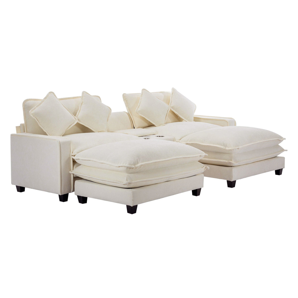 Sectional Sofa Upholstered Sofa With Two Removable Ottoman, Two USB Ports, Two Cup Holders And Large Storage Box For Living Room