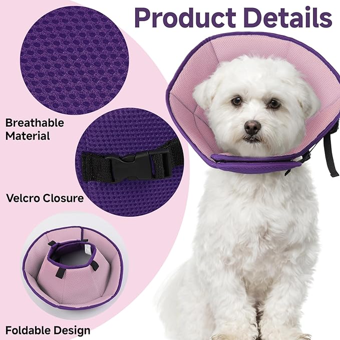 Dog Cone Collar XL, Soft Cones for Large Medium Small Dogs,Adjustable Dog Cone Alternative to Stop Licking, Comfy Elizabethan Collar for After Surgery Wound Healing & Hot Spots Purple