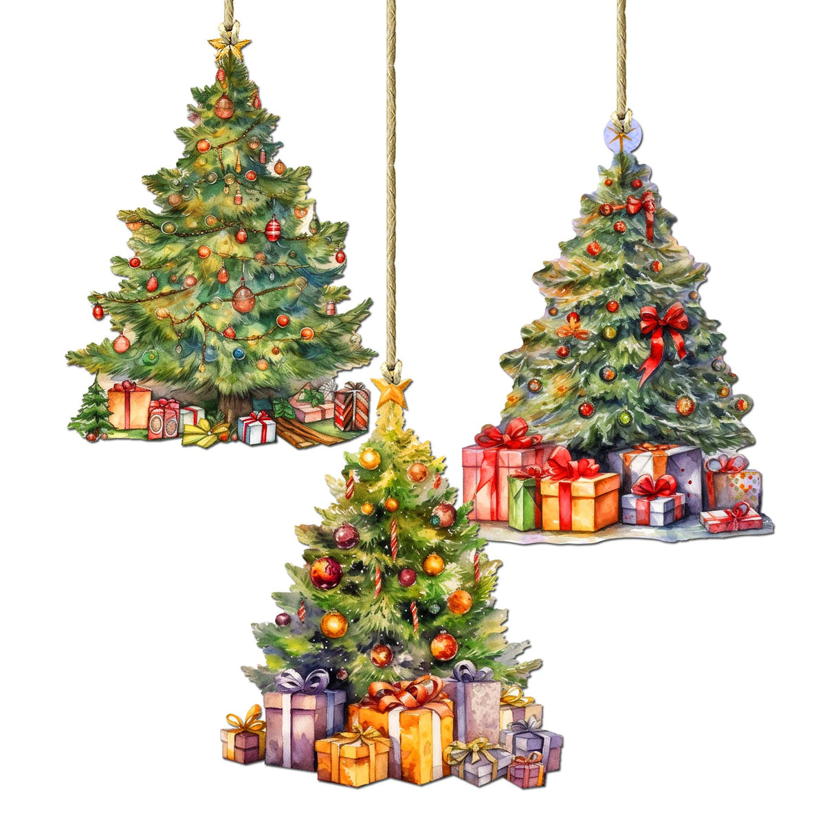 Christmas Tree Decorative Eco Wood Ornaments Set of 3 by G. Debrekht - Christmas Decor - 8091044-S3