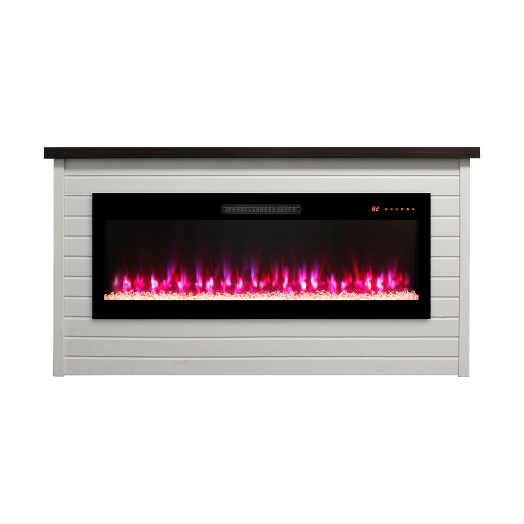 65" Electric Fireplace With Wall Mantel, 50" Fireplace Insert Heater, Remote Control, Timer For Living Room - Antique White