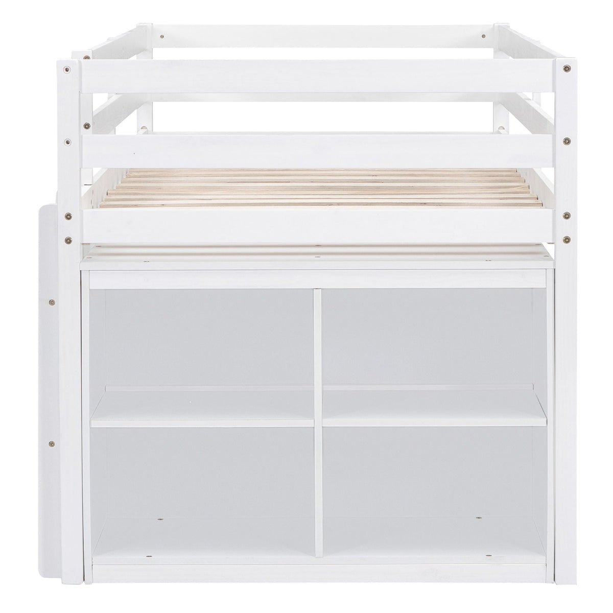 Loft Bed With Retractable Writing Desk And 4 Drawers, With Lateral Portable Desk And Shelves