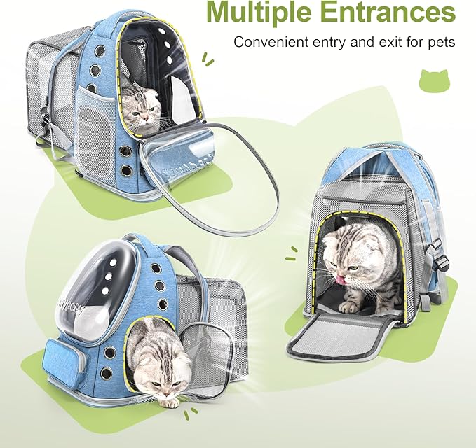 Expandable Cat Backpack,Cat Bubble Backpack Carrier for Carrying Cats, Pets and Small Dogs,Airline-Approved,Designed for Travel, Hiking, Walking,Car （Blue