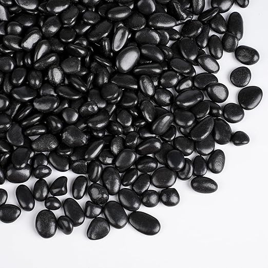 10 lbs Black Pebbles for Indoor Plants, 3/8" Small Rocks for Plants Indoor, Succulent, Bamboo, Vase, Decorative Black River Rocks Pea Gravel, Highly Polished