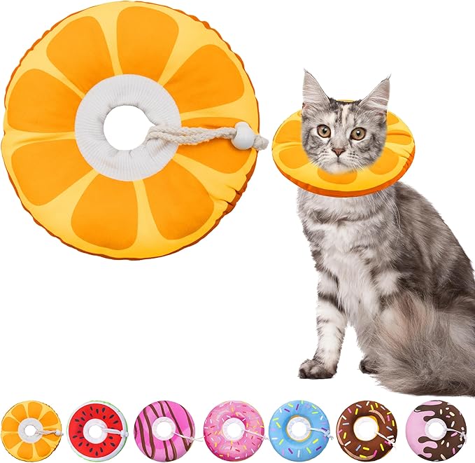 Cat Cone Collar Soft, Adjustable Cat Recovery Collar for Small Medium Large Cats, Cute Donut E Collar After Surgery, Anti-Lick Wound Healing Elizabethan Cone for Kittens (Orange, Medium)