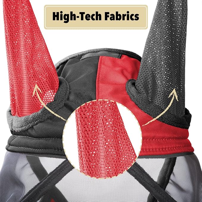 Harrison Howard Pro Luminous Horse Fly Mask Standard with Ears UV Protection for Horse Scarlet Red/Black Medium Cob